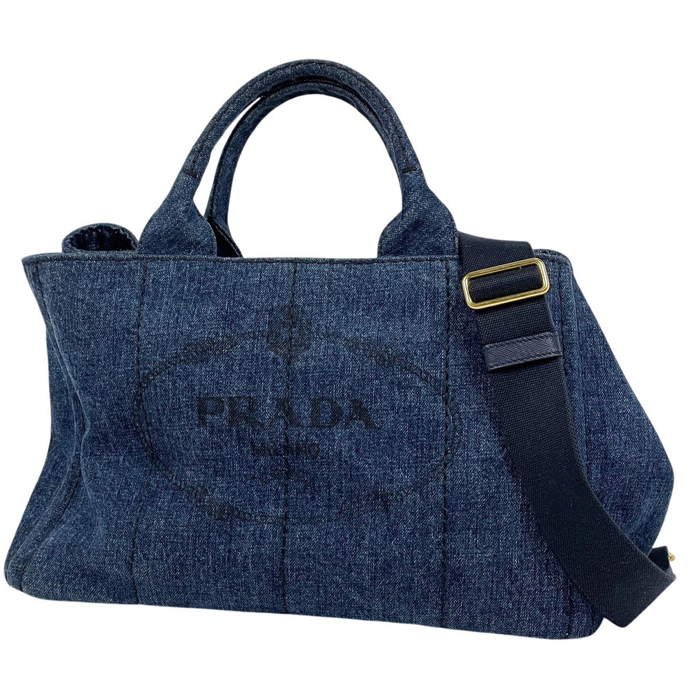 Prada Canapa Tote Handbag Denim Navy Blue